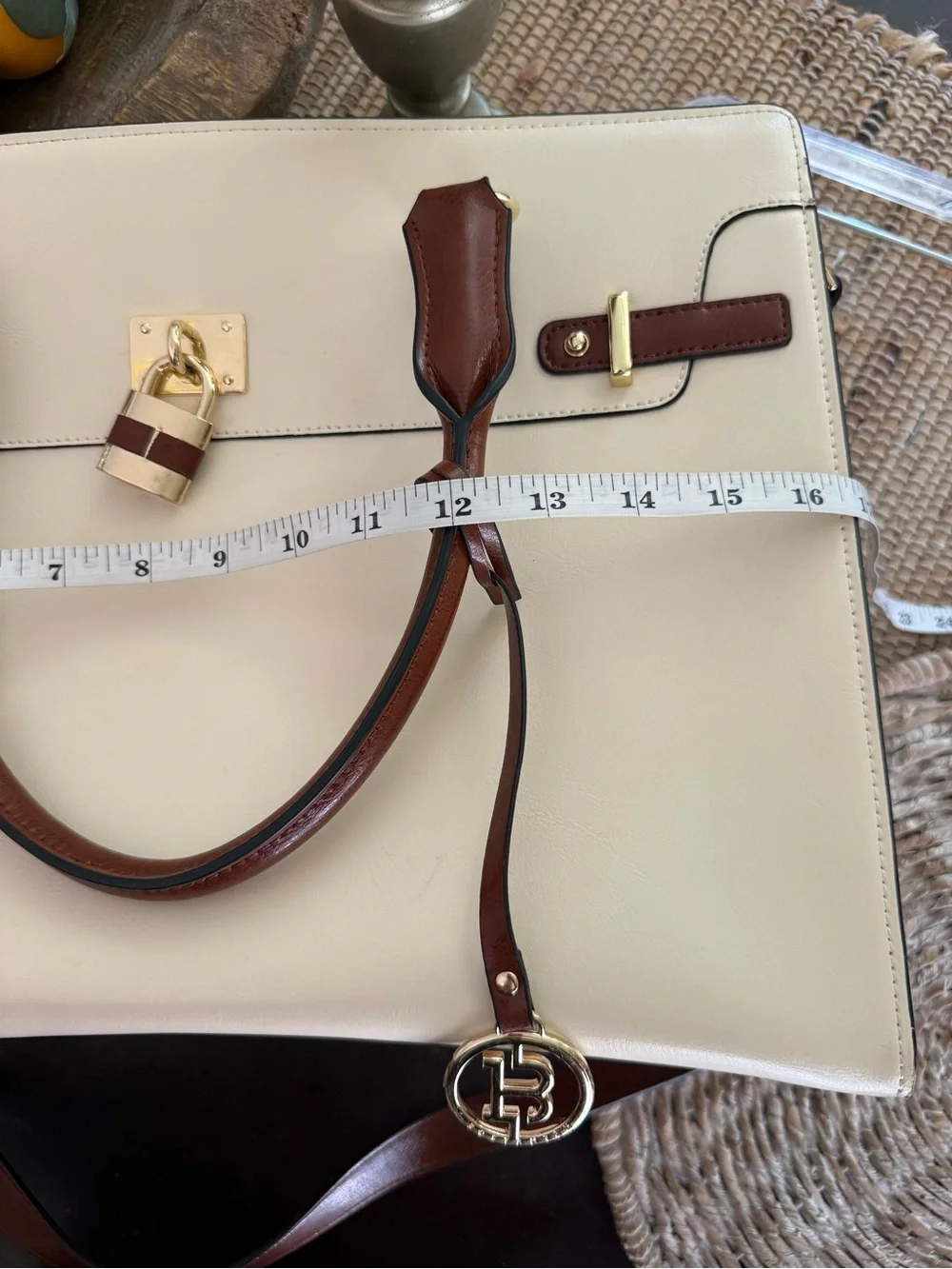 Bostanten- Machk Vintage Style Leather Briefcase- Beige/Brown